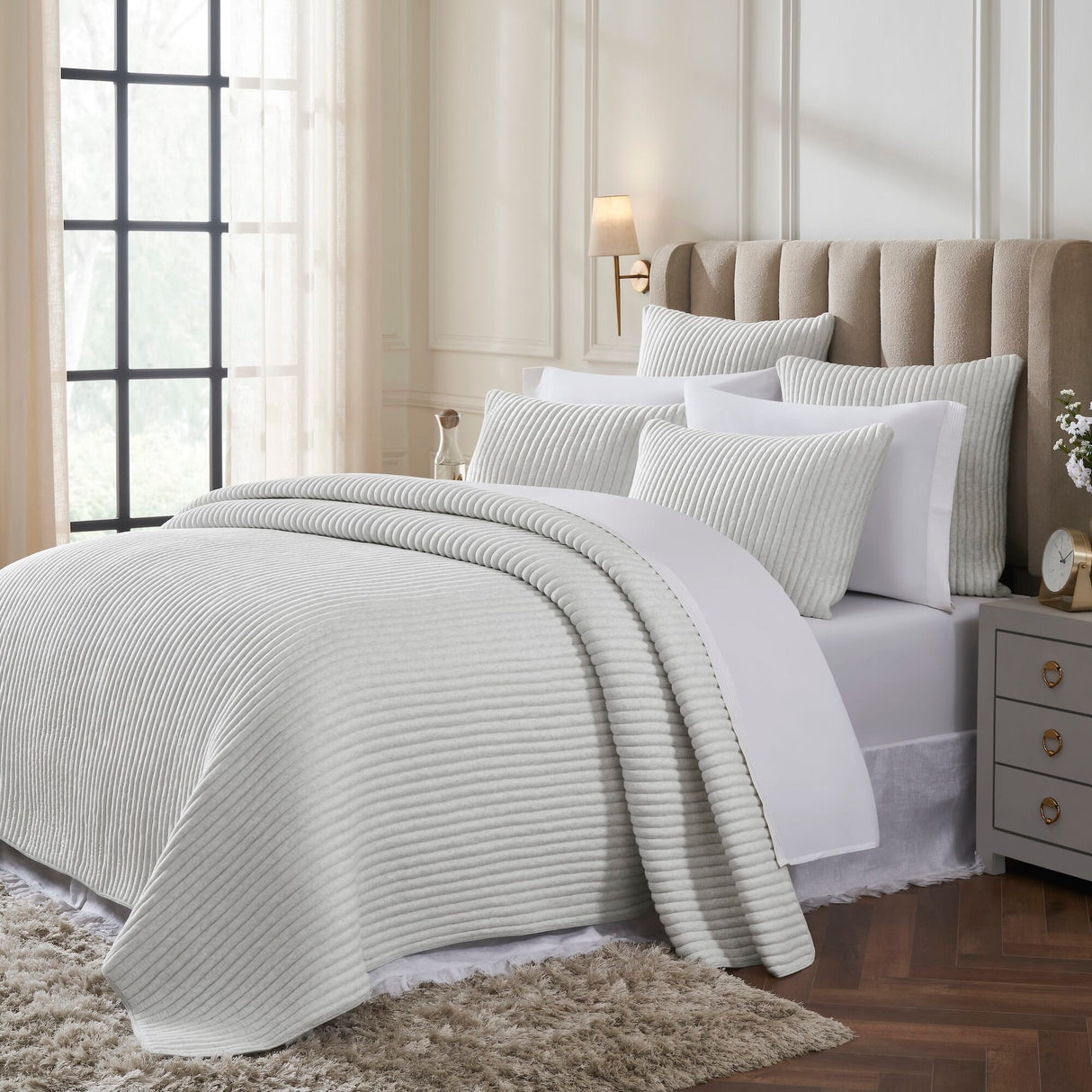 Charlton Cotton Jersey Channel Quilt by Orchids Lux Home - Melange Off-White View 2