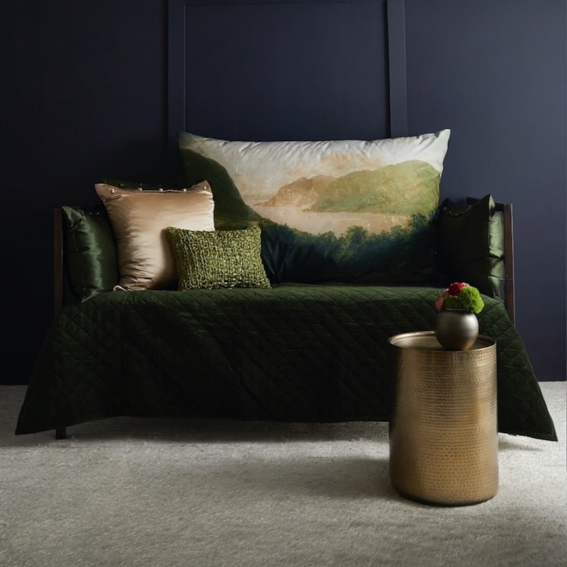 Ann Gish Art of Home Bedding - Quilted Velvet Green Pine Bedspread and Shams