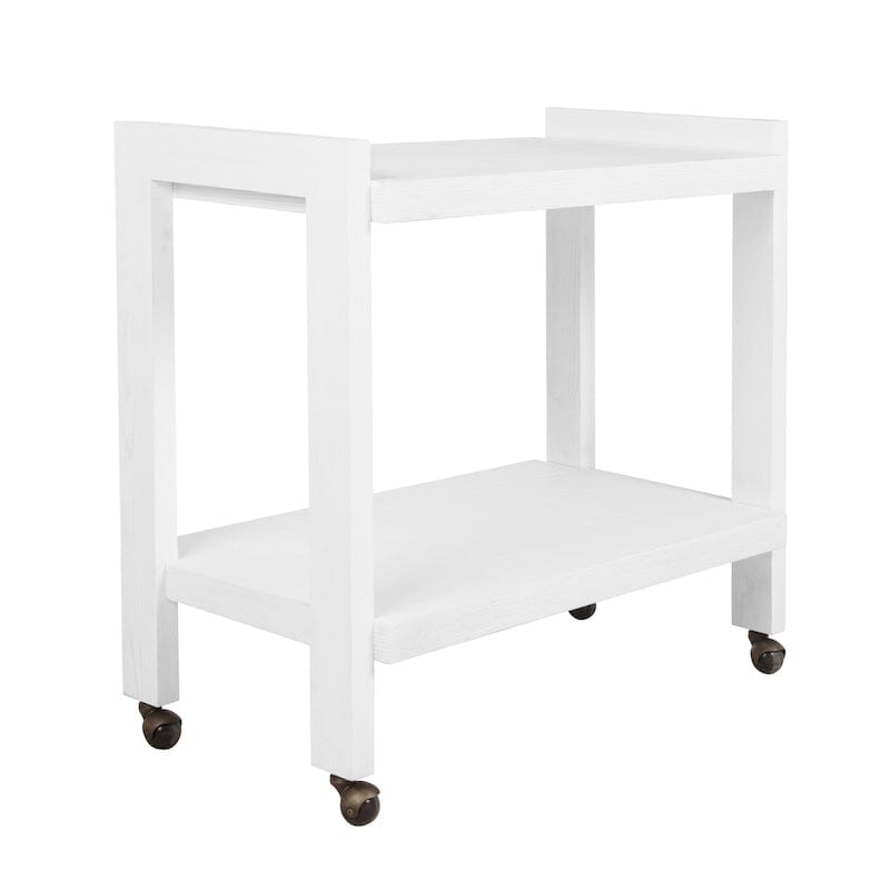 Bar Cart Angle View - Rockwell Minimalist Bar Cart in White Washed Oak by Worlds Away
