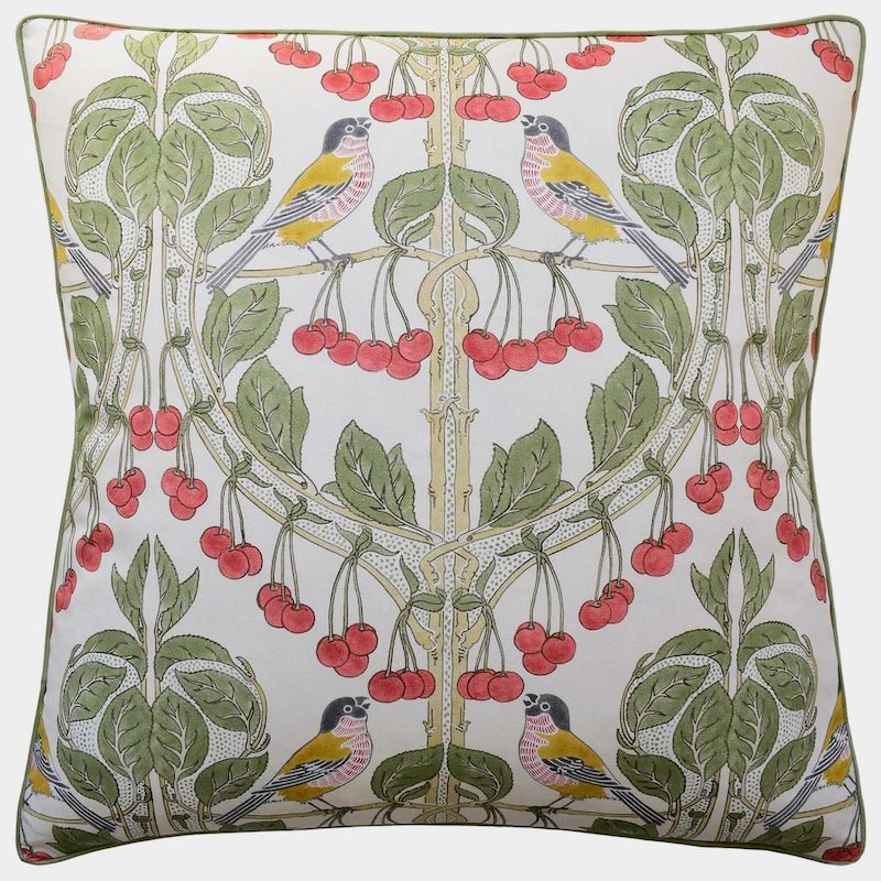 Ryan Studio Throw Pillow - Birds &amp; Cherries Red and Green Decorative Pillow