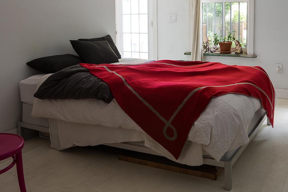 Crimson Cashmere Blanket on Bed - Saved NY