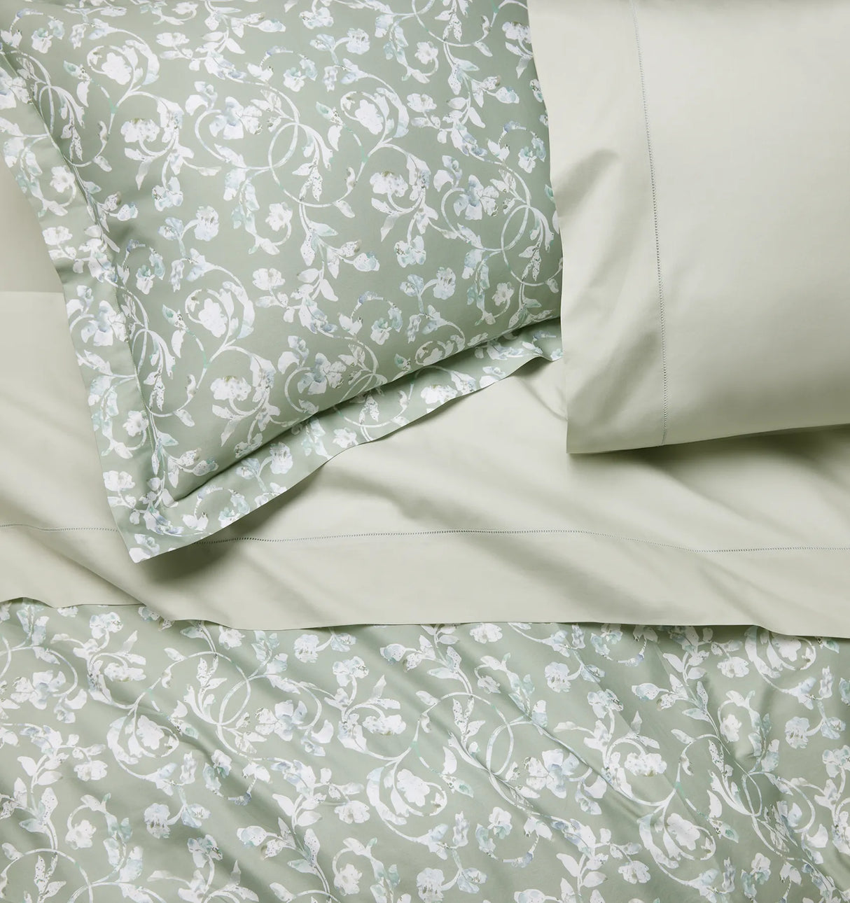 Fronda Duvet Cover by Sferra Linens in Sage at Fig Linens and Home - 5