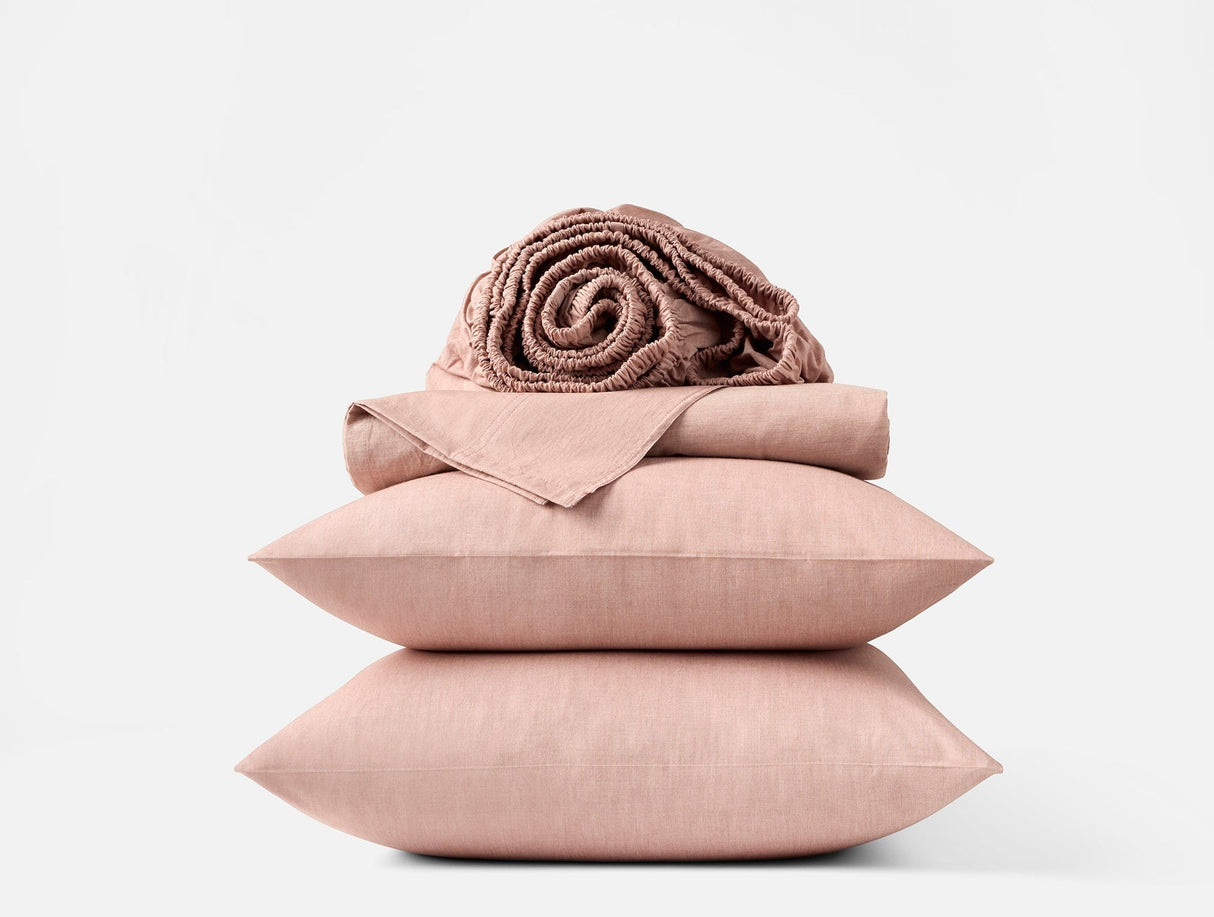Coyuchi Praline Chambray Organic Crinkled Percale Sheet Sets at Fig Linens and Home