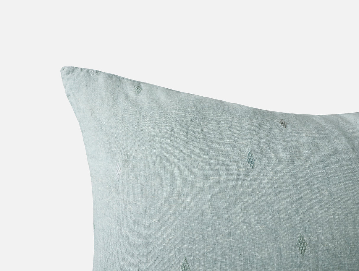 Pillow Detail - Coyuchi Cambria Embroidered 100% Organic Linen Pacific Blue Chambray Bedding 4