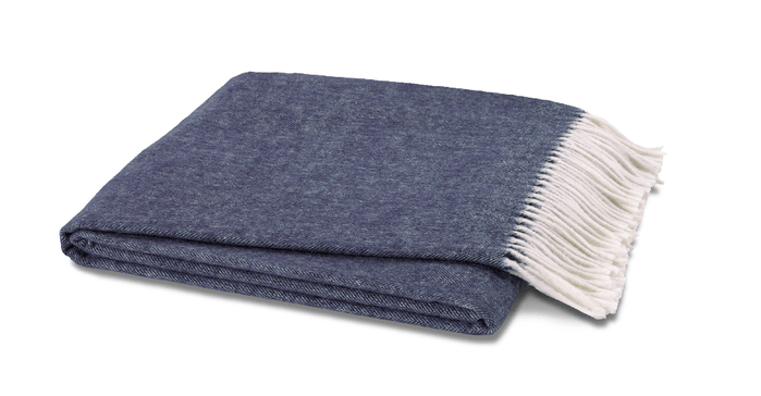 Lands Downunder Italian Herringbone Indigo Throw by Lands Downunder - 51" x 67" Throw Indigo Blue at FIG LINENS AND HOME - 1