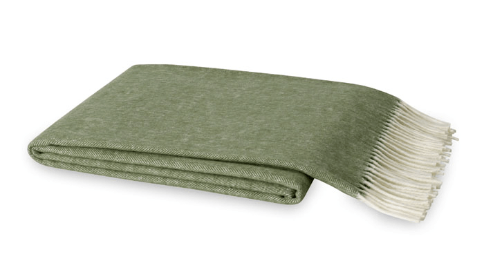 Lands Downunder Italian Herringbone Olive Throw by Lands Downunder - 51" x 67" Throw Olive at FIG LINENS AND HOME - 1