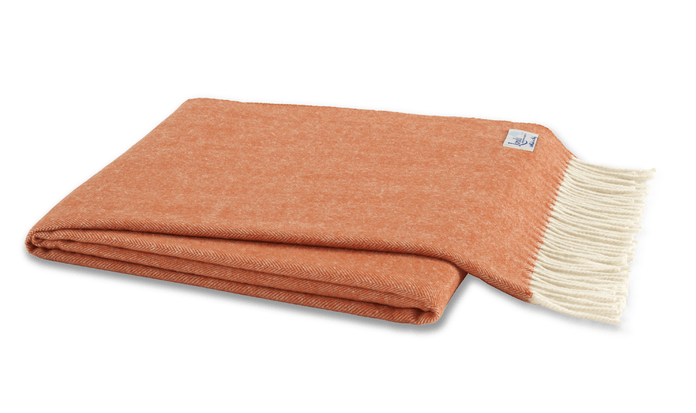 Lands Downunder Italian Herringbone Mandarin Throw by Lands Downunder - 51" x 67" Throw Mandarin at FIG LINENS AND HOME - 1