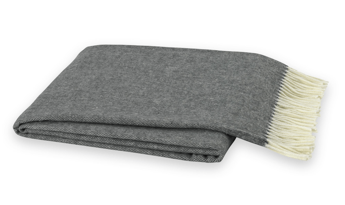 Lands Downunder Italian Herringbone Charcoal Grey Throw by Lands Downunder - 51" x 67" Throw Charcoal Grey at FIG LINENS AND HOME - 1