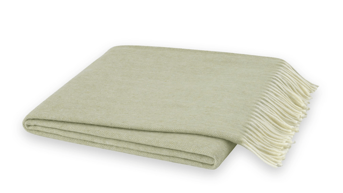 Lands Downunder Italian Herringbone White Sage Throw by Lands Downunder - 51" x 67" Throw White Sage at FIG LINENS AND HOME - 1
