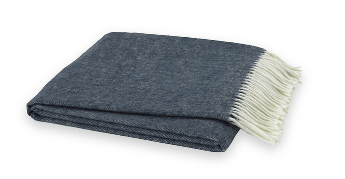 Lands Downunder Italian Herringbone Navy Blue Throw by Lands Downunder - 51" x 67" Throw Navy Blue at FIG LINENS AND HOME - 1