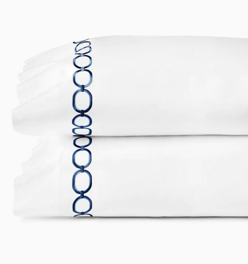 Flat Sheet - Sferra Linens Catena Navy Blue Percale Bedding at Fig Linens and Home