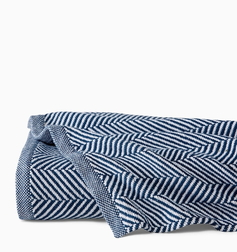 Cotton Blanket - Camilo White and Navy Blanket by Sferra Linens