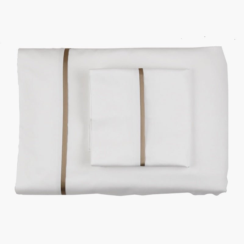 Pillowcases - Ann Gish Silk Trim Pillowcases at Fig Linens and Home - White and Sand