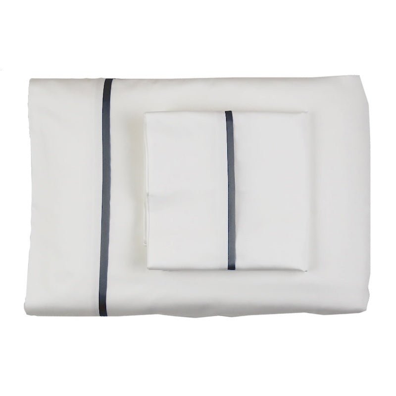 Pillowcases - Ann Gish Silk Trim Pillowcases at Fig Linens and Home - White and Steel