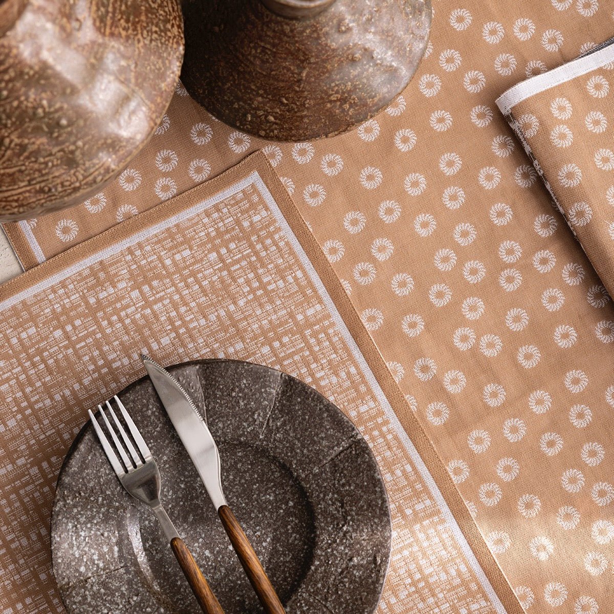 Wagara Beige 20" x 20" Napkin by Le Jacquard Français - 9at Fig Linens and Home - 6