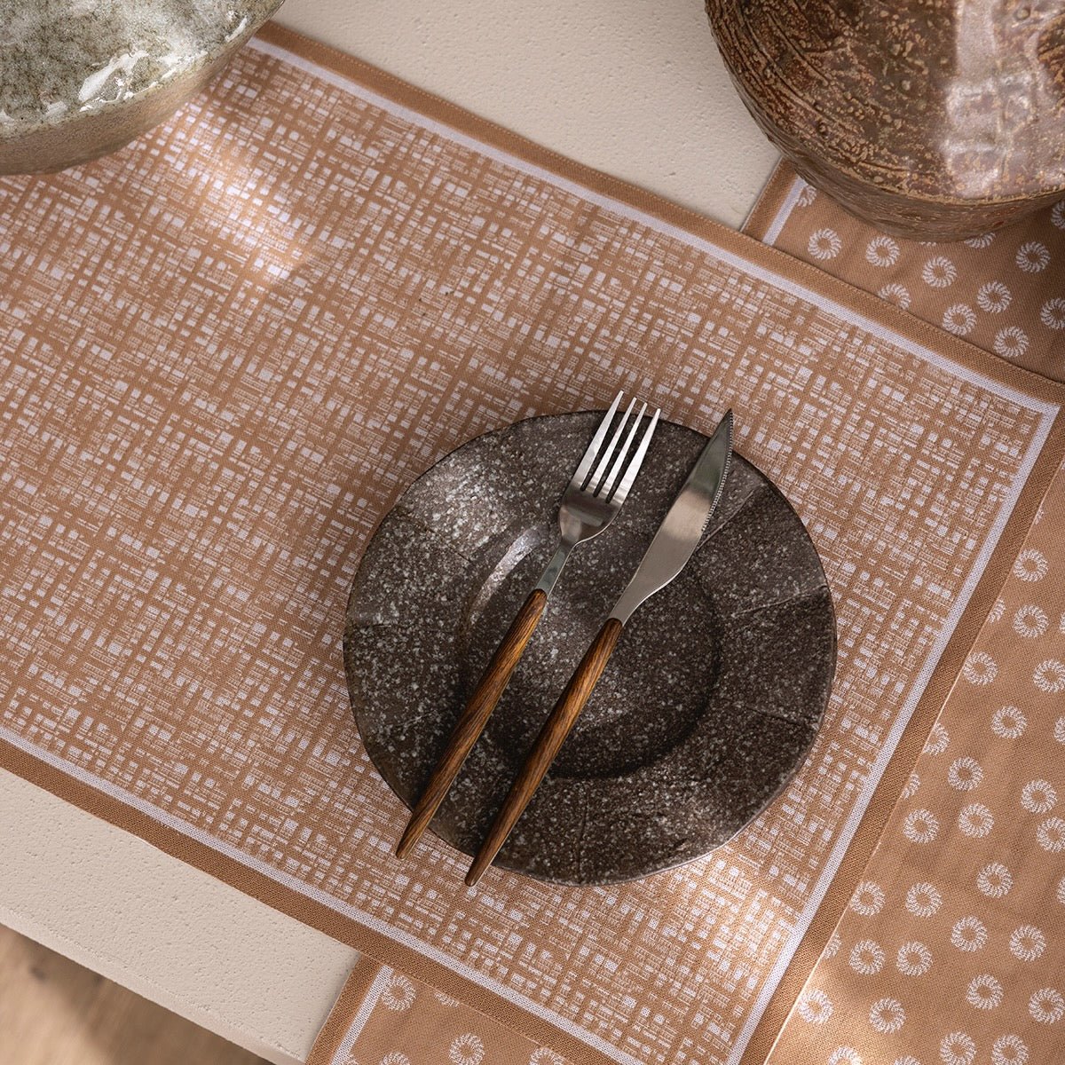 Wagara Beige 20" x 14" Placemat by Le Jacquard Français - 9at Fig Linens and Home - 4