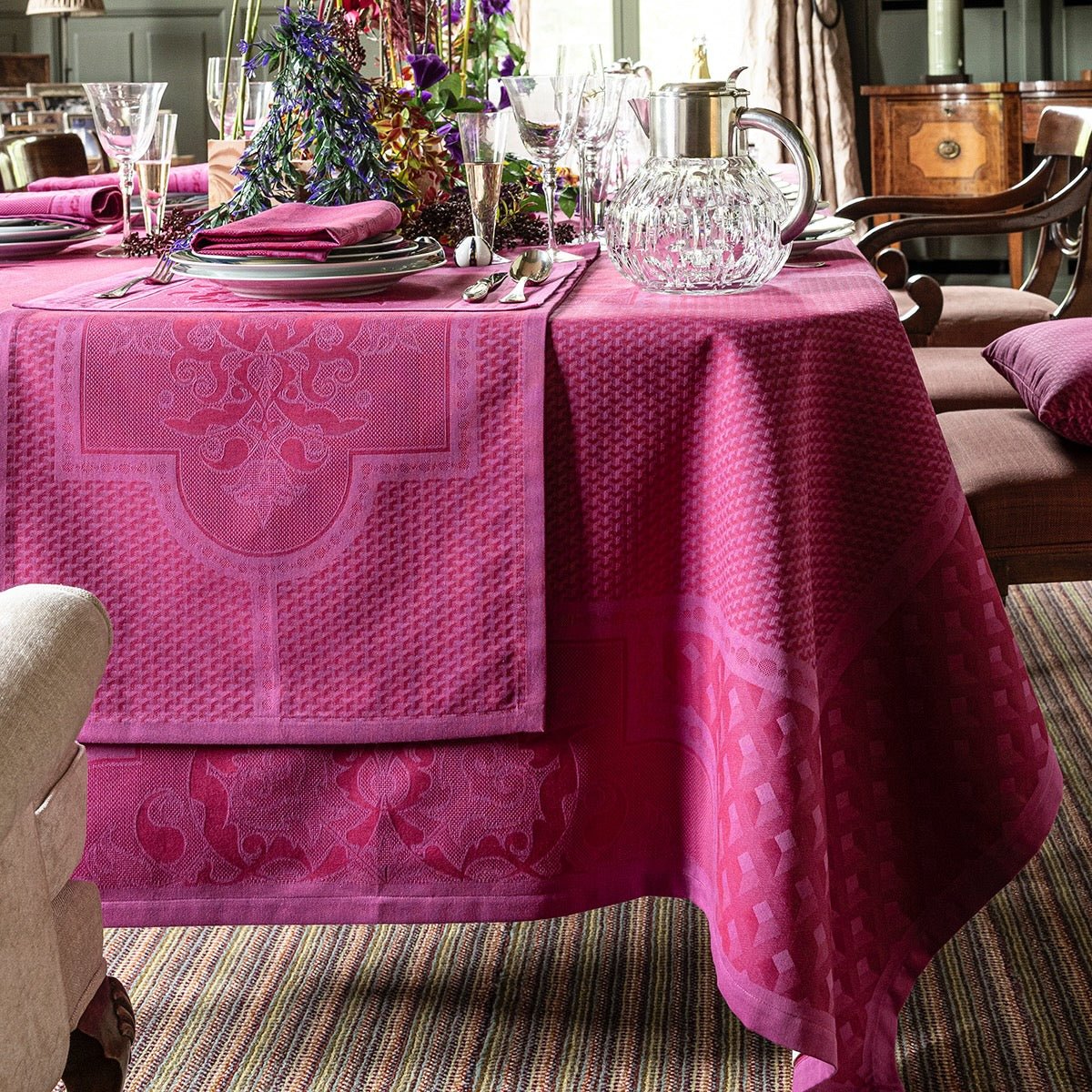 Palais Venitien Pink 20" x 59" Runner by Le Jacquard Français - 9at Fig Linens and Home - 4