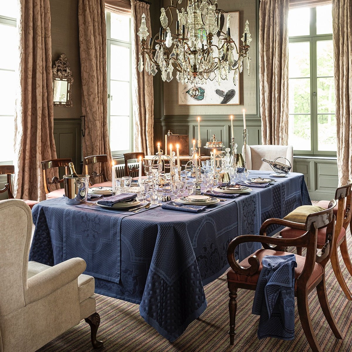 Palais Venitien Blue 20" x 79" Runner by Le Jacquard Français - 9at Fig Linens and Home - 6