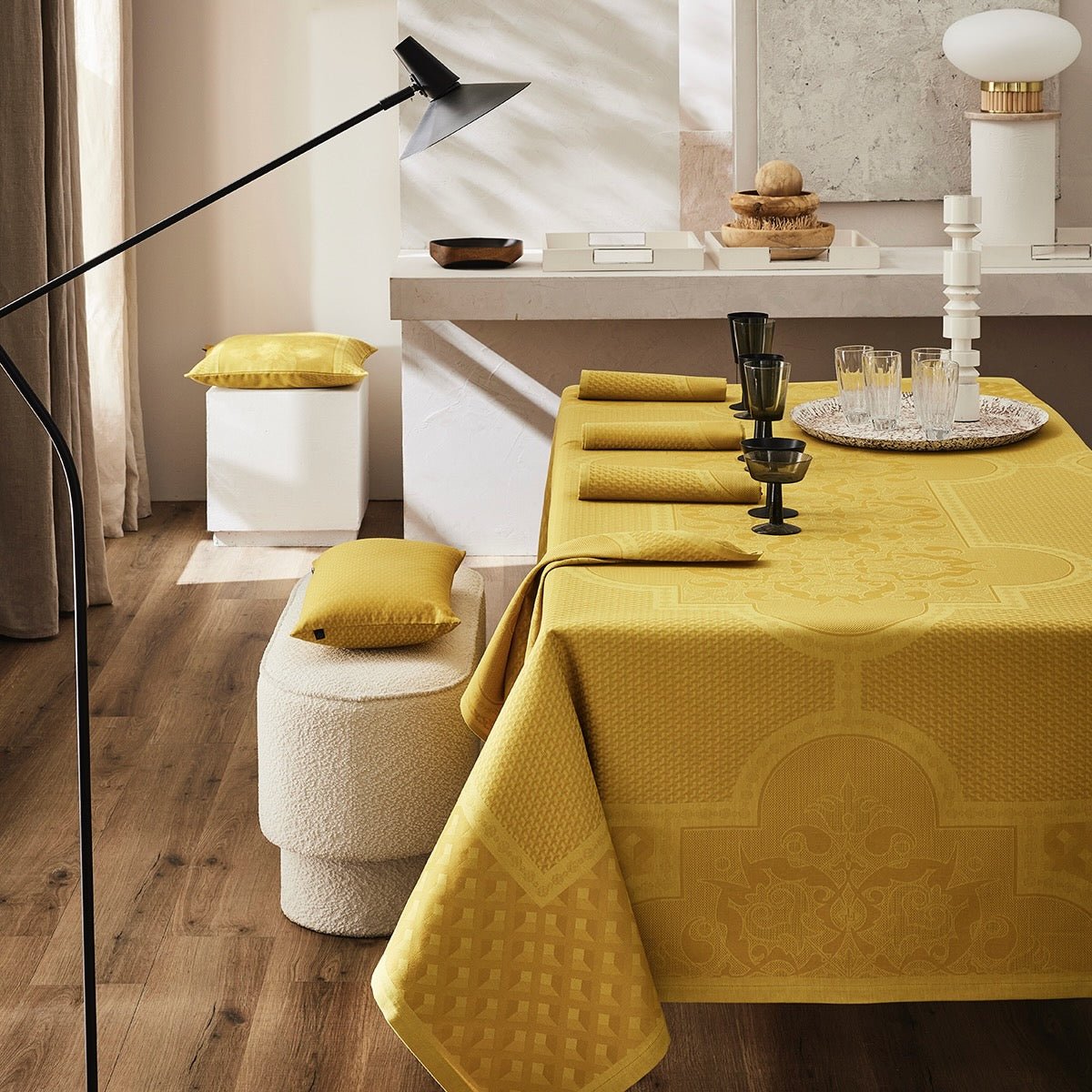 Palais Venitien Yellow 47" x 47" Tablecloth by Le Jacquard Français - 9at Fig Linens and Home - 6