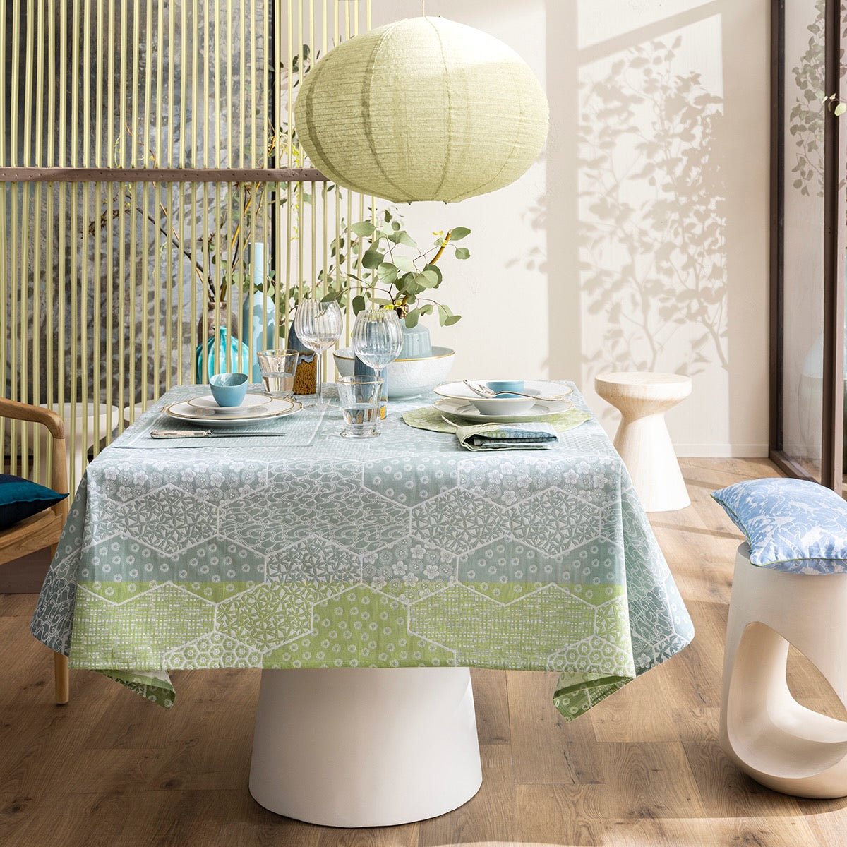 Wagara Green 59" x 86" Tablecloth by Le Jacquard Français - 9at Fig Linens and Home - 8