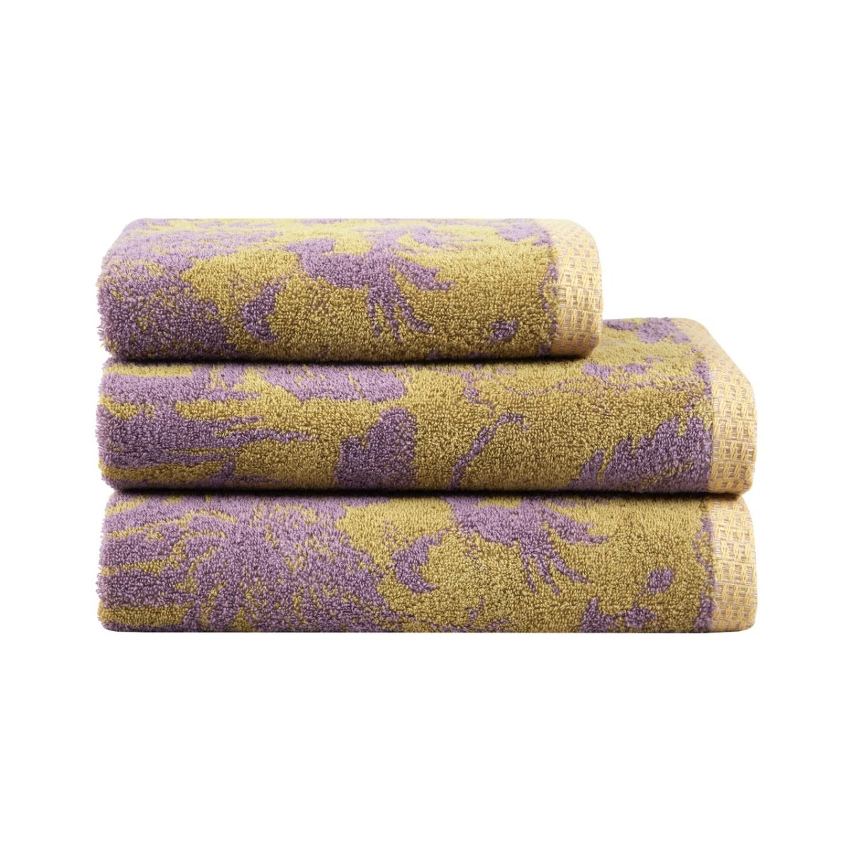 Stack of Organic Towels - Yves Delorme Towels in Fresque Iris at Fig Linens and Home
