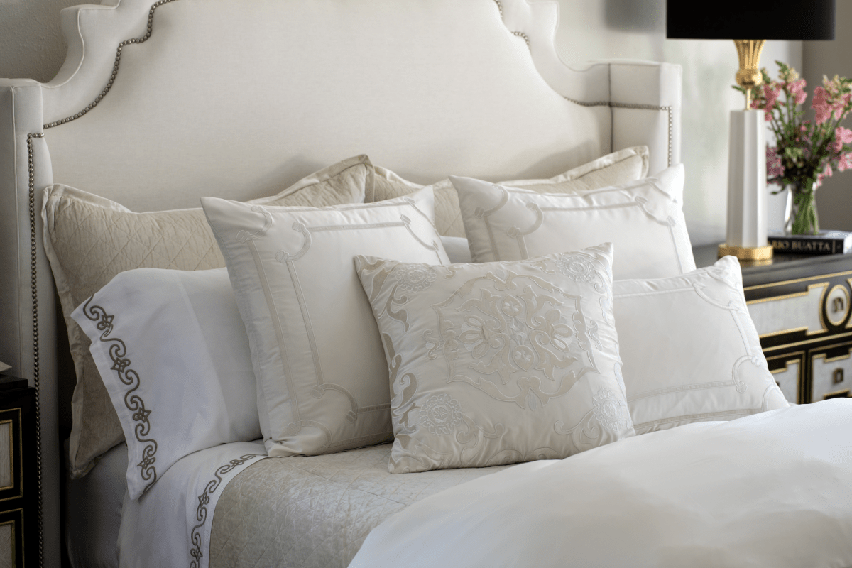 Lili Alessandra Vendome Ivory Pillows on Bed