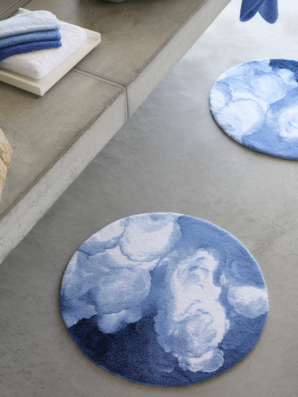 Abyss Habidecor Walker Round Bath Rug 31" Regatta 364 Blue at Fig Linens and Home - Lifestyle View 7