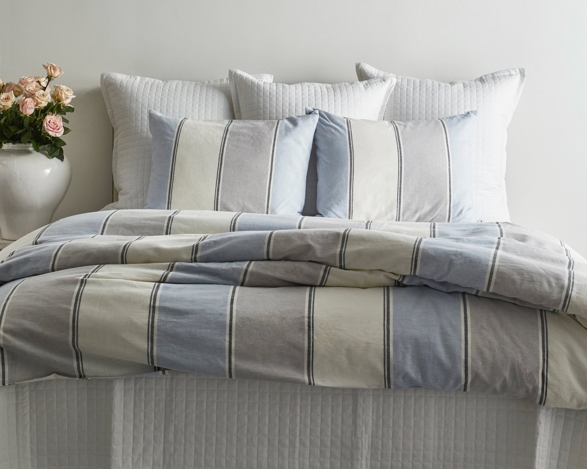 Schooner Duvet Set in Blue, White and Grey | Ann Gish Art of Home Bedding at Fig Linens and Home - 1