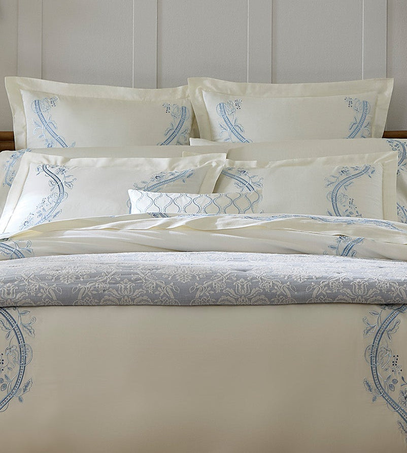 Isabella Decorative Pillow by Sferra x Scalamandre in Ivory/Sea at Fig Linens and Home - 2