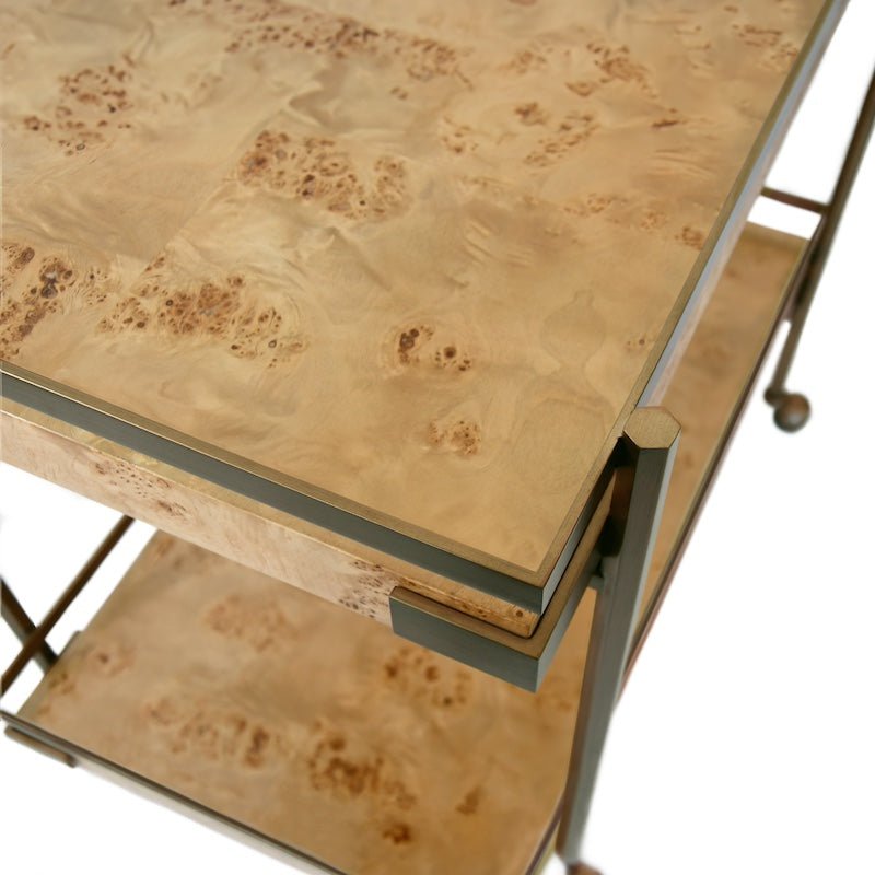 Bar Cart Detail of Top - Cash Burlwood Bar Cart by Worlds Away