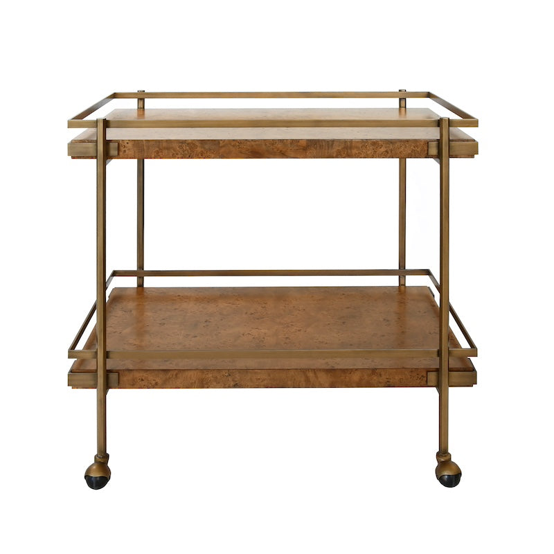 Bar Cart Front View - Cash Bar Cart in Dark Burl Wood by Worlds Away at Fig Linens and Home