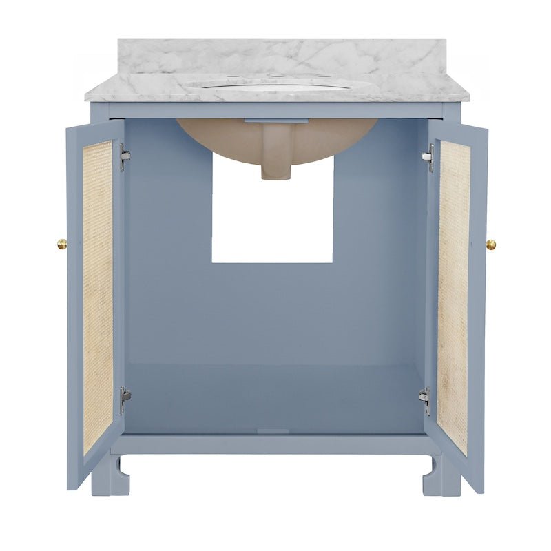 Bathroom Vanity Open Doors - Boyd Cane Front Light Blue Bath Vanities - Worlds Away