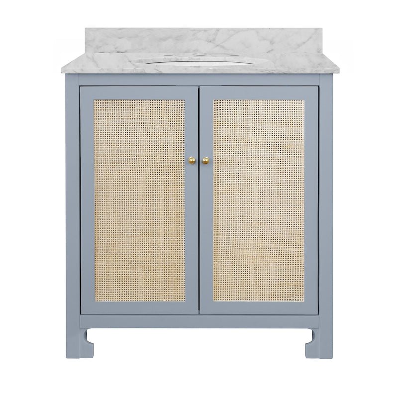 Bathroom Vanity Front View - Boyd Cane Front Light Blue Bath Vanities - Worlds Away