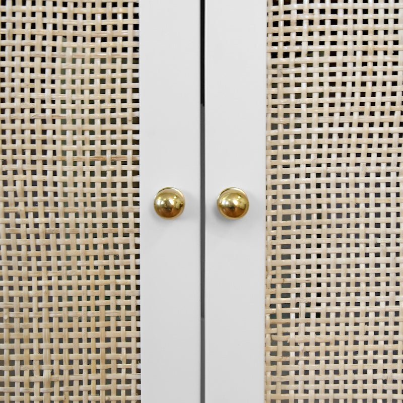 Bath Vanity Hardware Detail - Worlds Away Boyd White Cane Front Bathroom Vanities