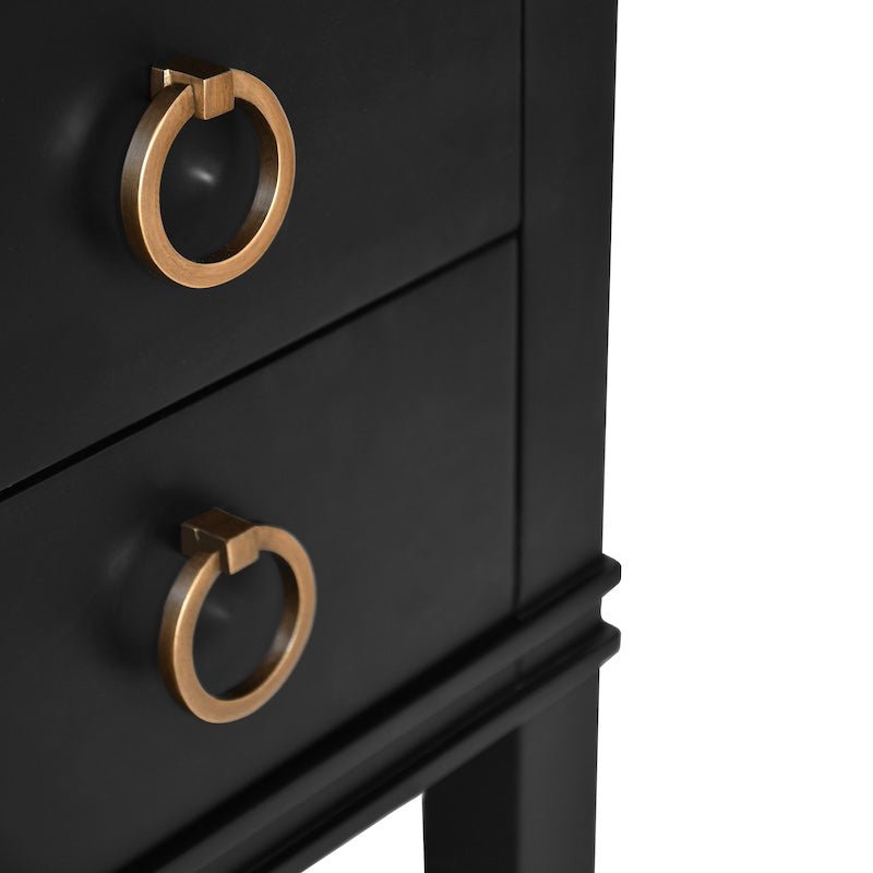 Bath Vanity Brass Hardware View - Worlds Away Cutler Black Bathroom Vanities at Fig Linens and Home