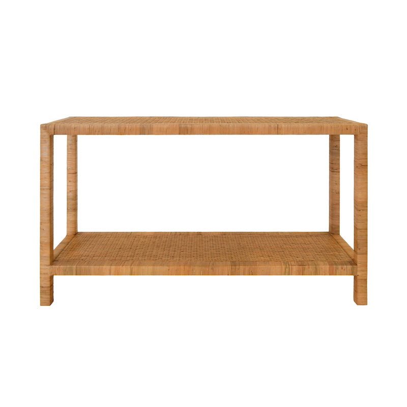 Worlds Away Newton Rattan Console Table by Worlds Away - Console Table 34"H x 60"W x 17"D Natural Rattan at FIG LINENS AND HOME - 1