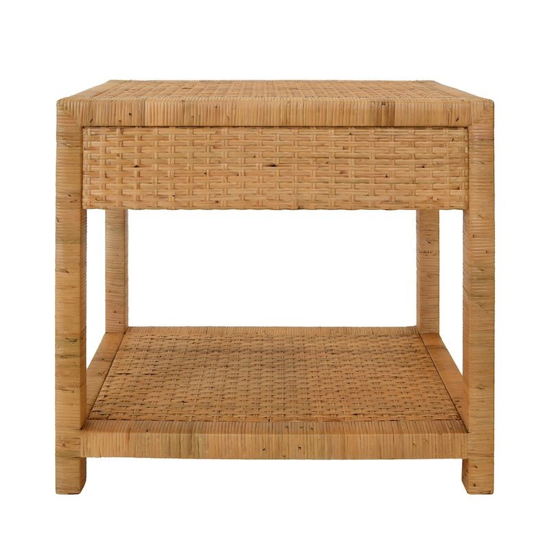 Worlds Away Reed Rattan End Table - Back of Side Table View - Fig Linens and Home