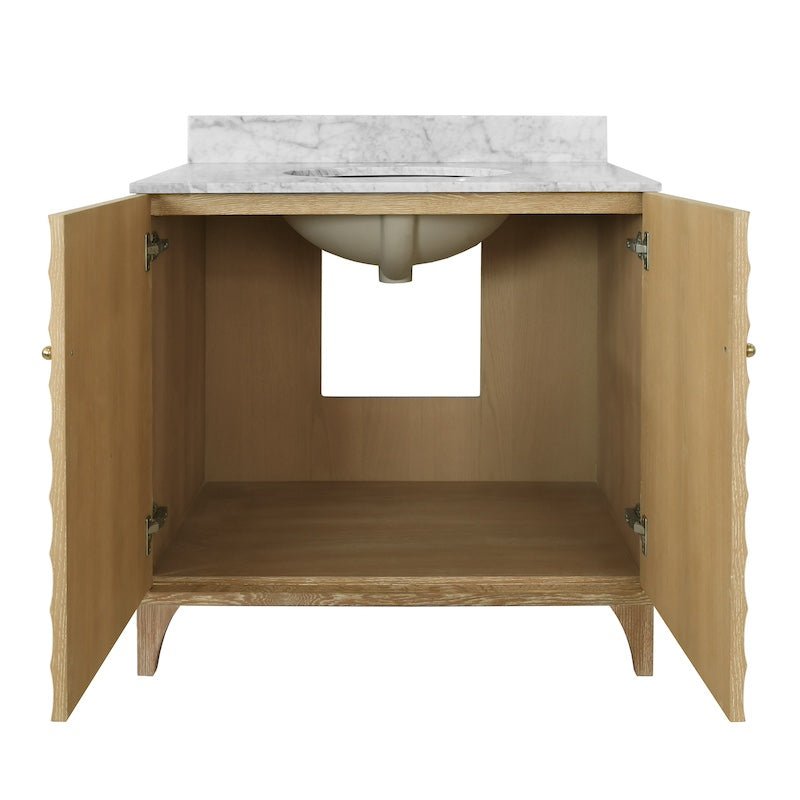 Bathroom Vanity Open Doors - Rhodes Cerused Oak Bath Vanity | Worlds Away Bathroom Cabinets