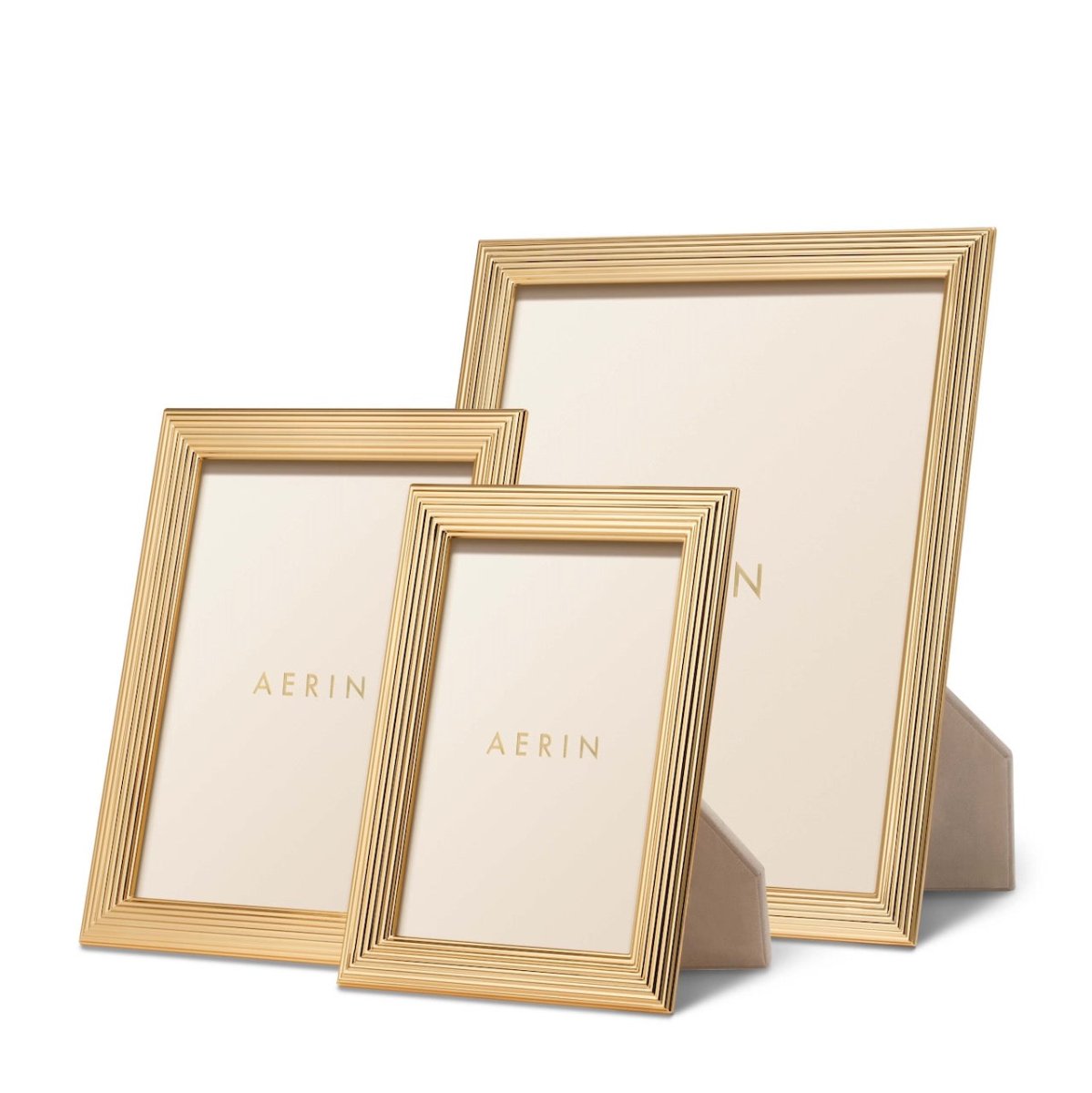AERIN Alessio 8 x 10 Photo Frame | Reeded Gold-Finish Picture Frame shown with other sizes - Trio