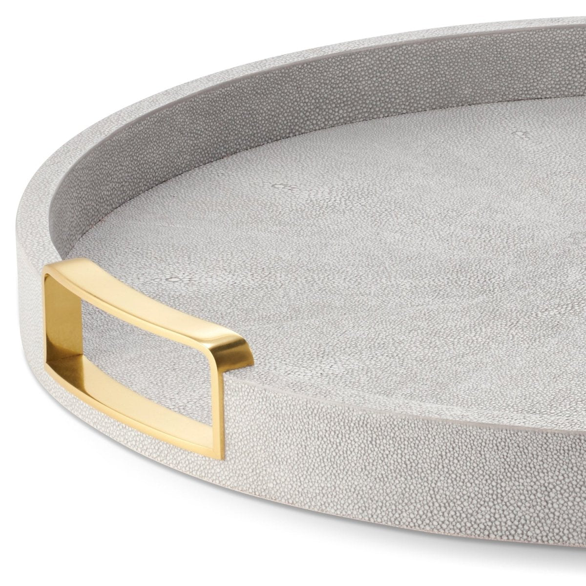 Carina Shagreen Small Round Tray in Dove by AERIN - Fig Linens and Home - Handles Detail