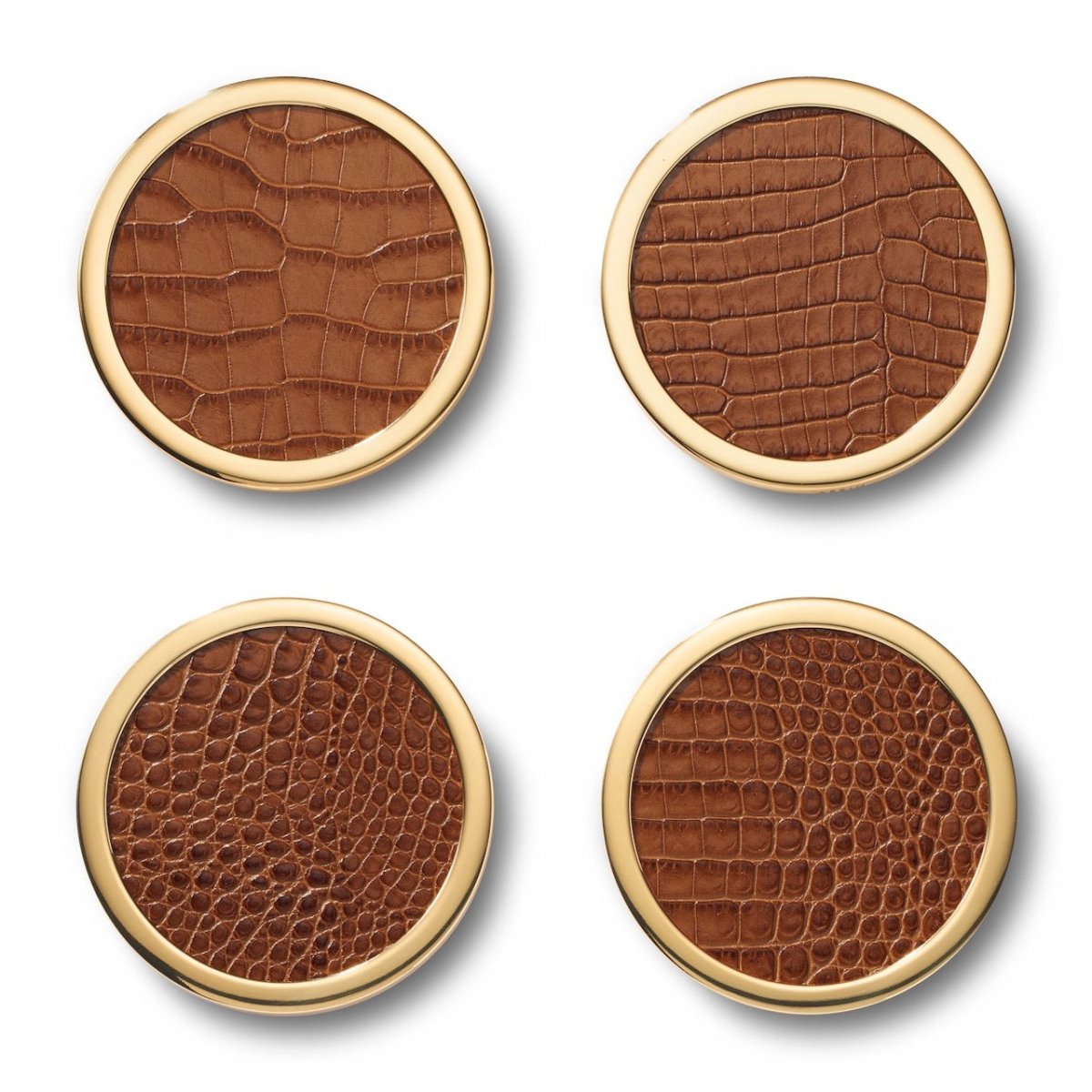 Classic Croc Leather Coasters Set of 4 in Chestnut by AERIN at Fig Linens and Home showing Coasters