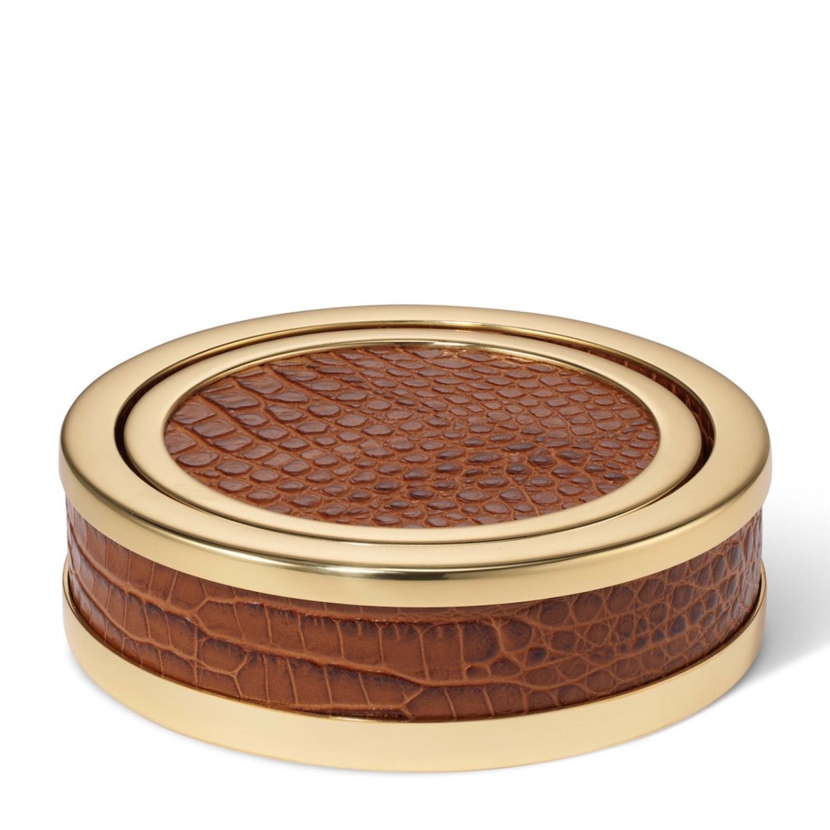 Classic Croc Leather Coasters Set of 4 in Chestnut by AERIN at Fig Linens and Home - Barware
