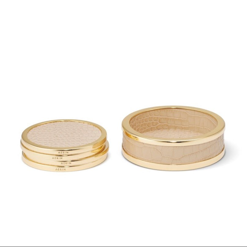 Classic Croc Leather Coasters in Fawn by AERIN | Luxury Set of 4 at Fig Linens and Home 2