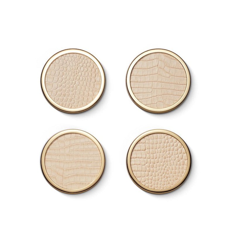 Classic Croc Leather Coasters in Fawn by AERIN | Luxury Set of 4 at Fig Linens and Home 3