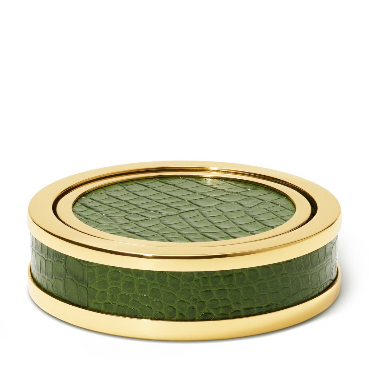Classic Croc Leather Coasters Set of 4 in Verde by AERIN at Fig Linens and Home - shown in Case