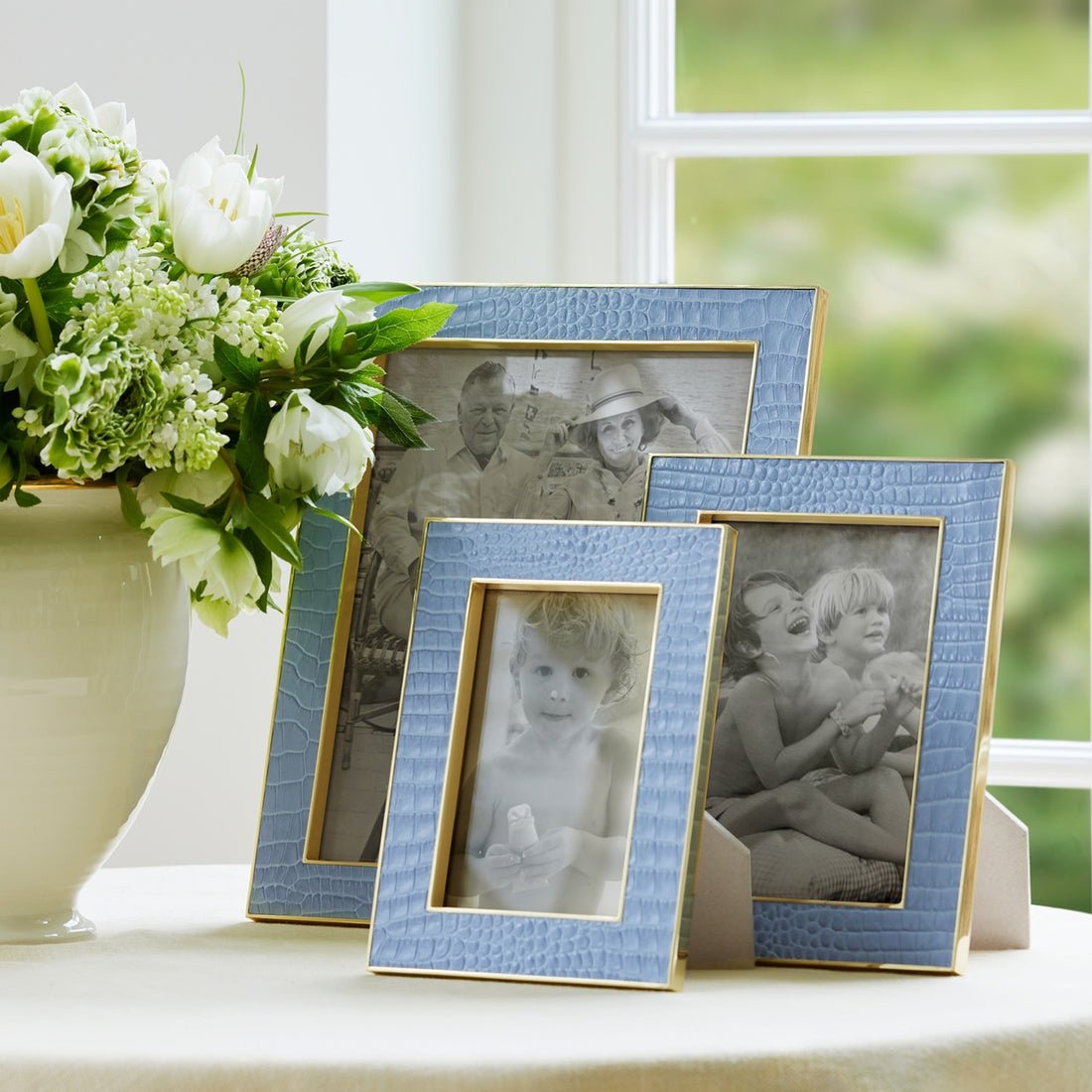 Classic Croc Leather Frame in Hydrangea Blue for 4 X 6 Photo - AERIN at Fig Linens and Home 2