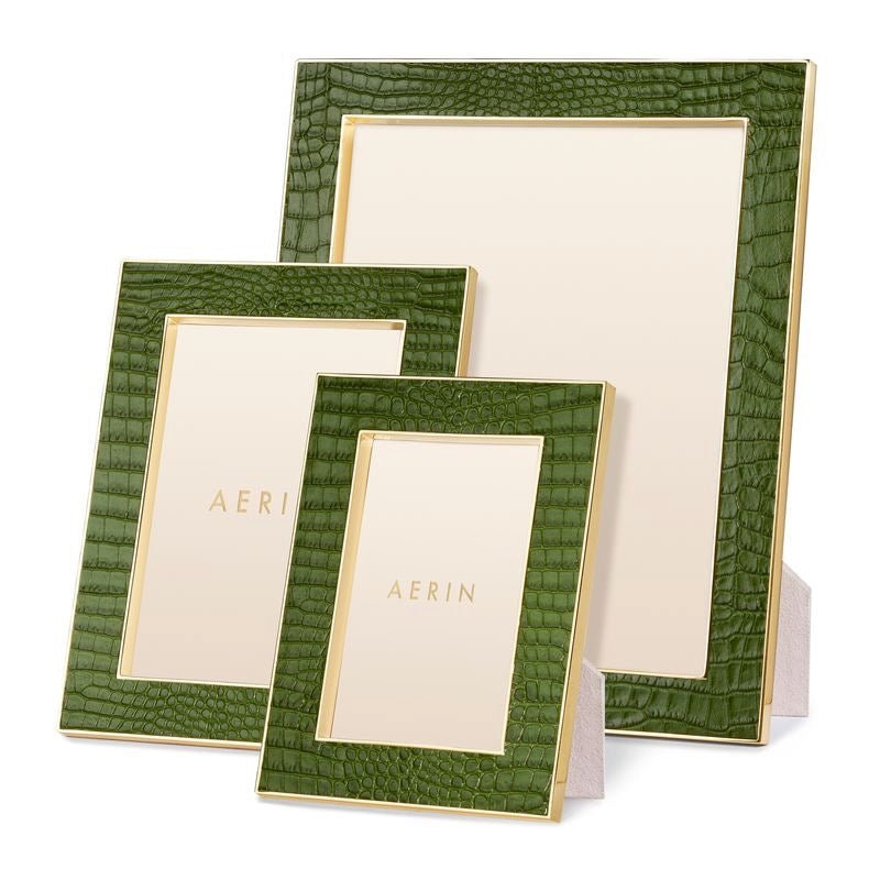 AERIN Classic Croc Leather Photo Frame in Verde Green for 4 X 6 Picture - shown in front