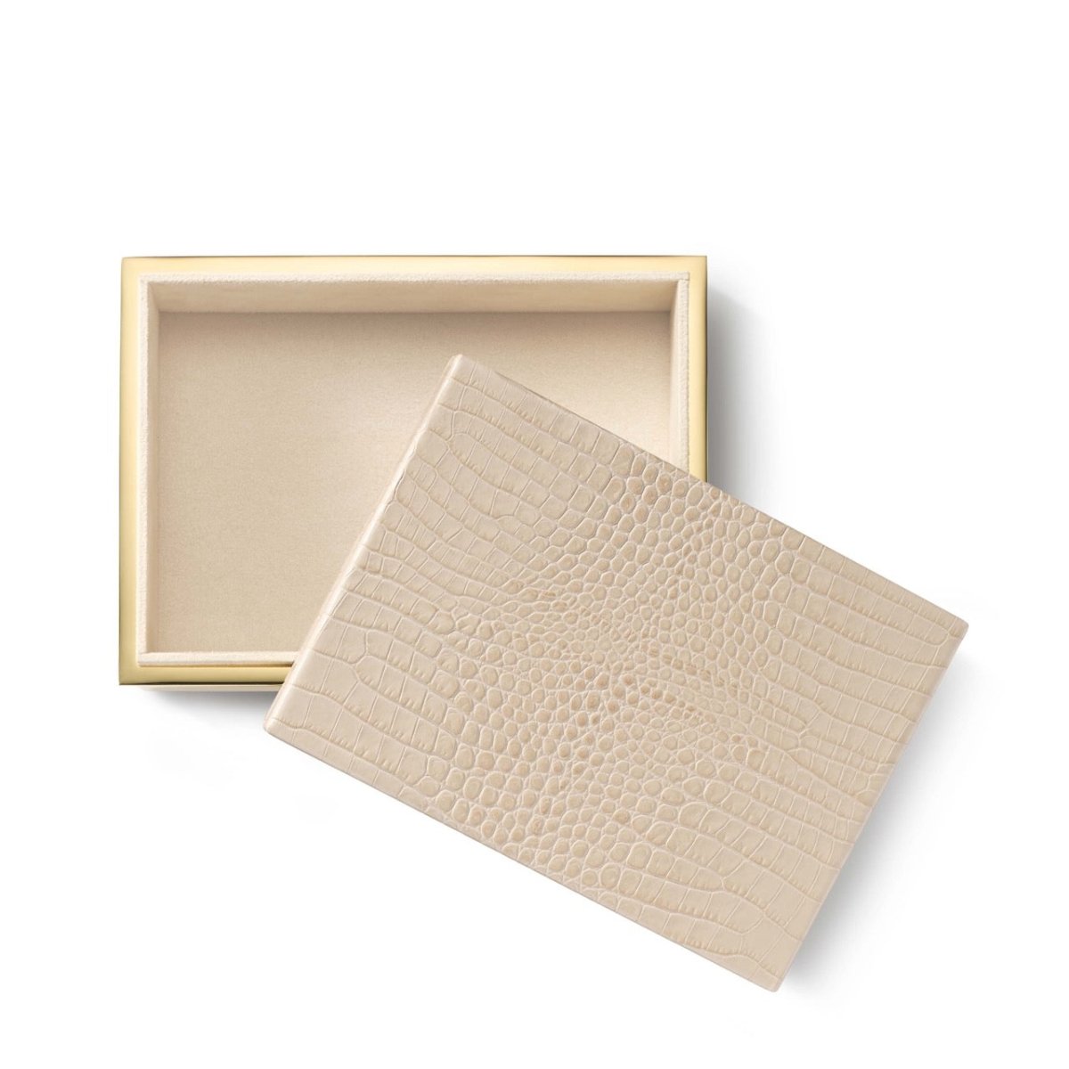 Classic Croc Leather Small Box in Fawn by AERIN at Fig Linens and Home - Open