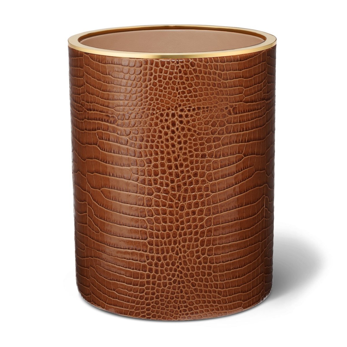Classic Croc Leather Wastebasket in Chestnut by AERIN at Fig Linens and Home