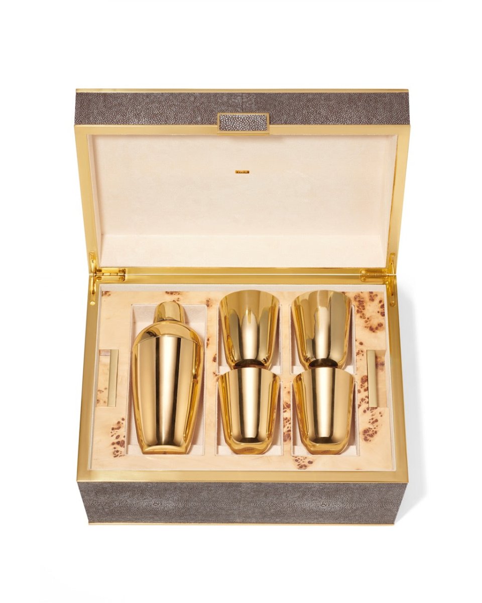 AERIN Classic Shagreen Bar Set in Chocolate Box | Luxury Barware at Fig Linens and Home 3